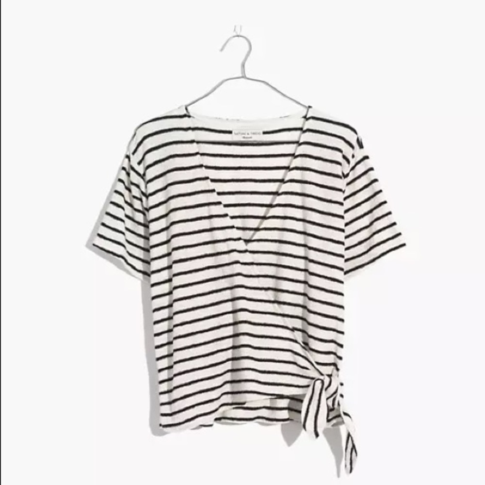 Texture & Thread Short-Sleeve Wrap Top - Size L